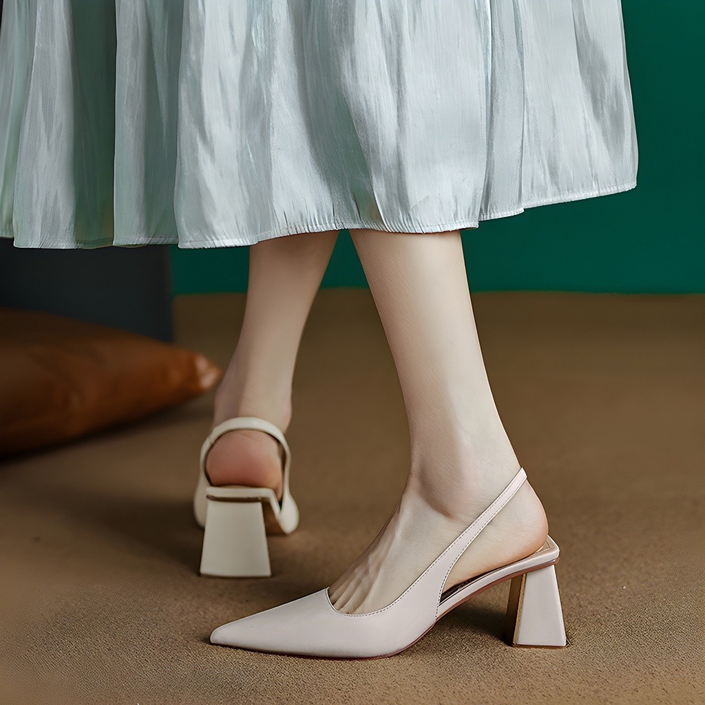Mô tả Giày cao gót nữ mũi nhọn gót vuông basic, giày slingback trang nhã cao 7cm_AA0375 - 1