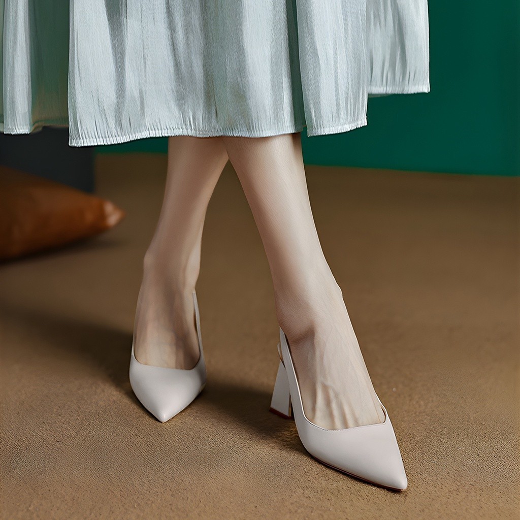 Mô tả Giày cao gót nữ mũi nhọn gót vuông basic, giày slingback trang nhã cao 7cm_AA0375 - 2