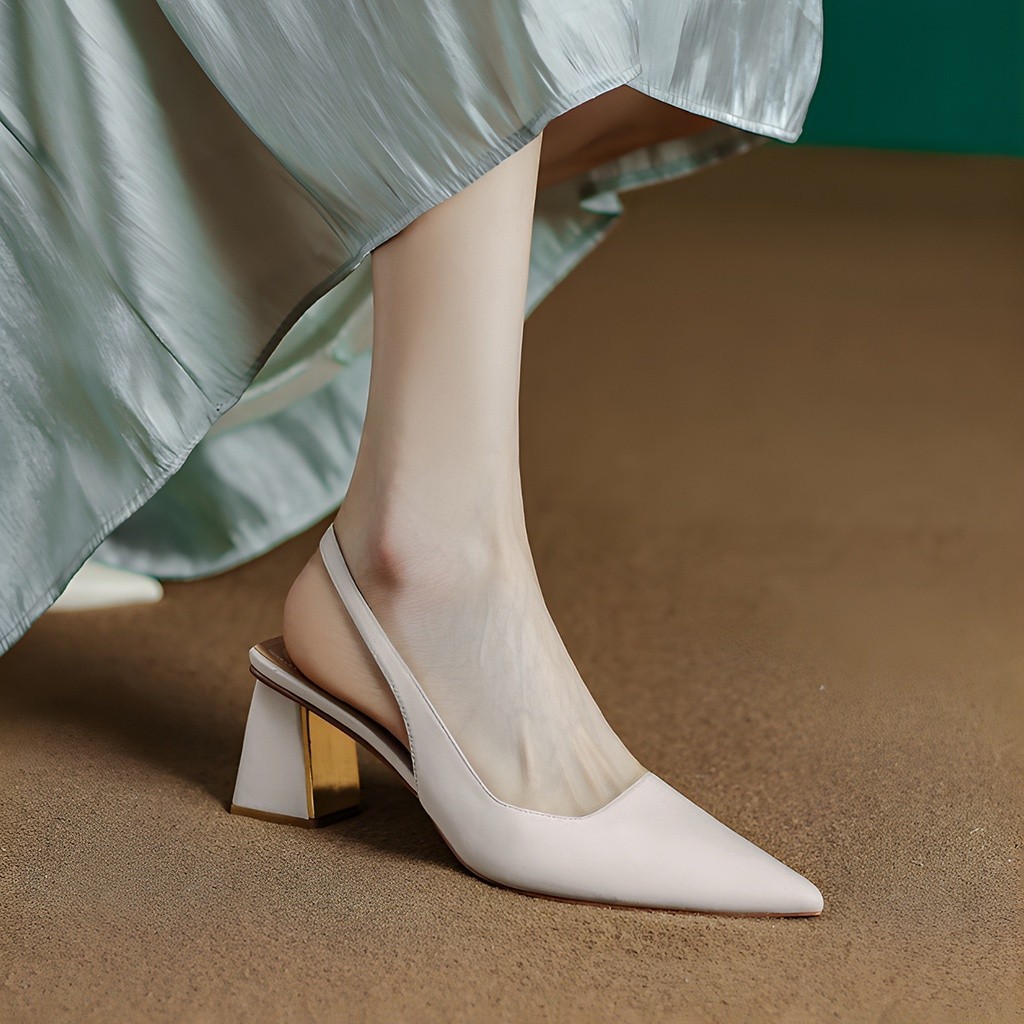 Mô tả Giày cao gót nữ mũi nhọn gót vuông basic, giày slingback trang nhã cao 7cm_AA0375 - 3