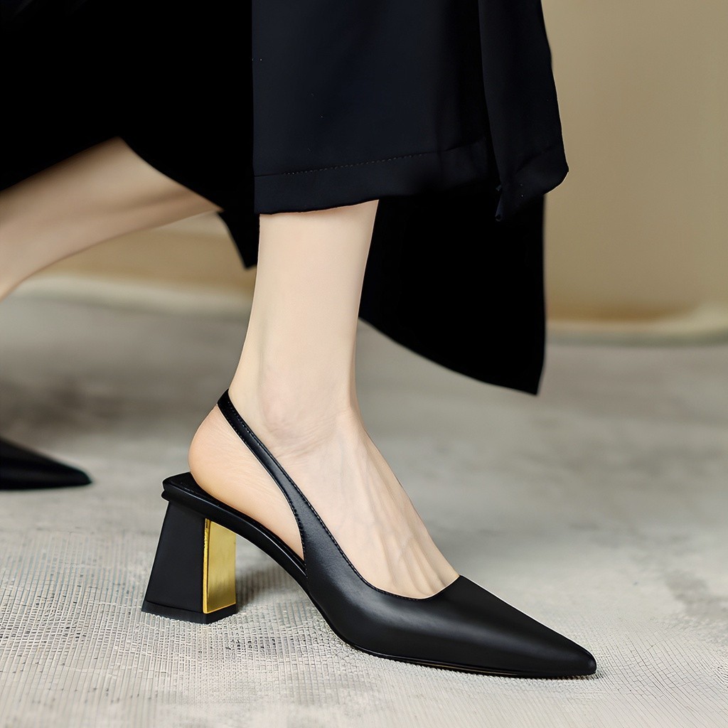 Mô tả Giày cao gót nữ mũi nhọn gót vuông basic, giày slingback trang nhã cao 7cm_AA0375 - 4