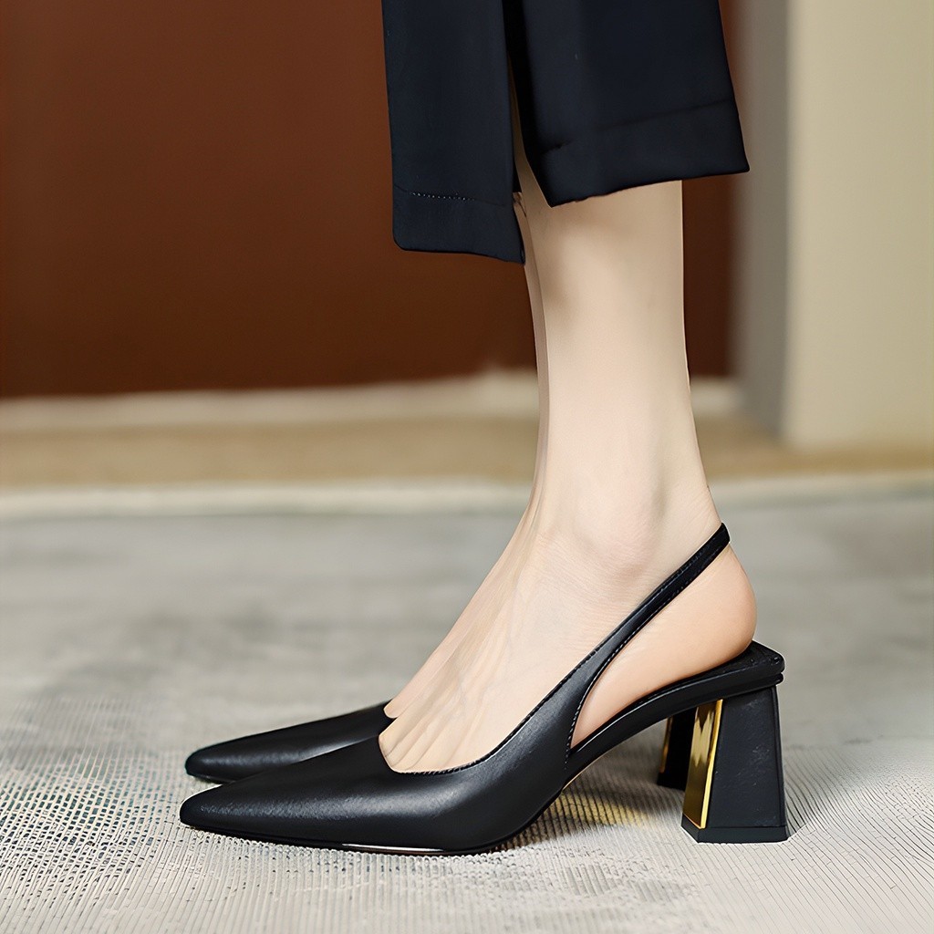 Mô tả Giày cao gót nữ mũi nhọn gót vuông basic, giày slingback trang nhã cao 7cm_AA0375 - 5