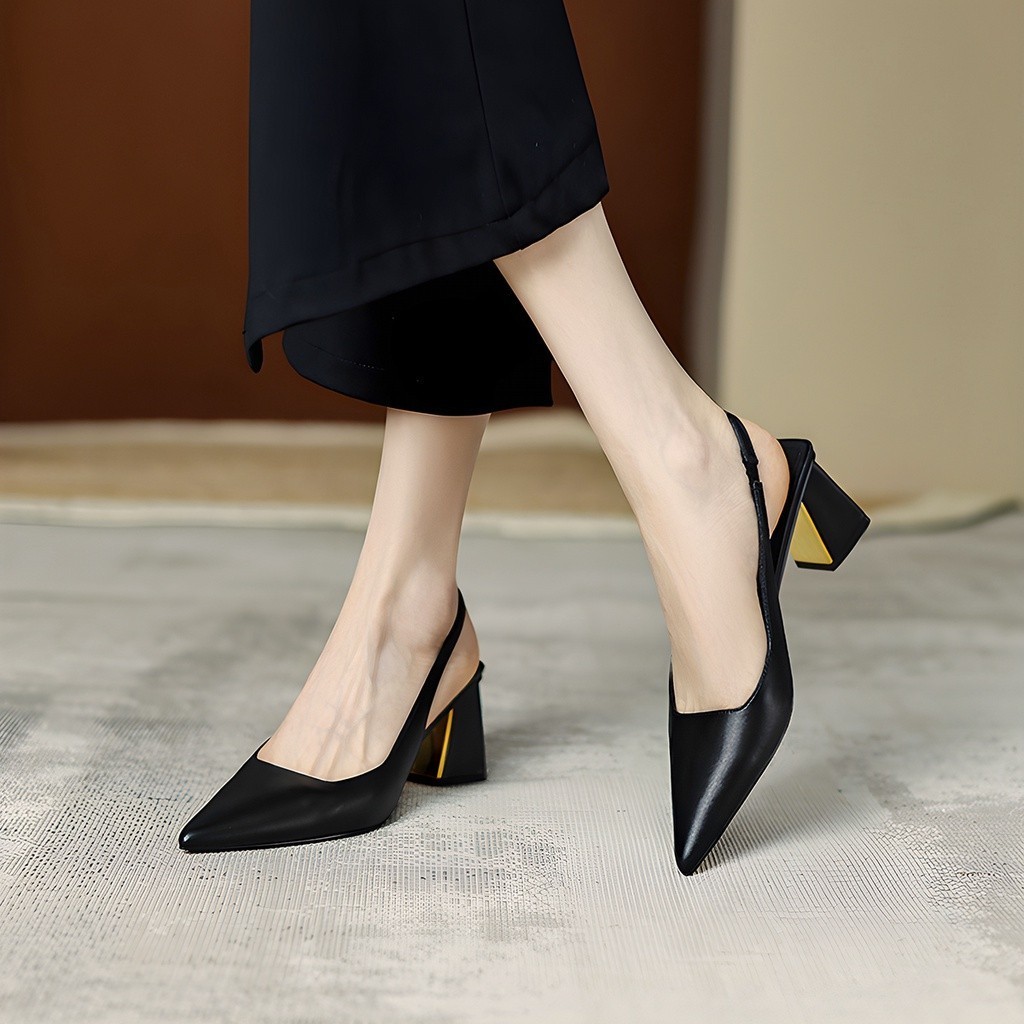 Mô tả Giày cao gót nữ mũi nhọn gót vuông basic, giày slingback trang nhã cao 7cm_AA0375 - 6
