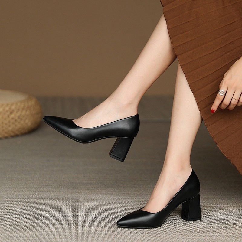 Mô tả Giày cao gót nữ bít mũi DILY mũi nhọn thời trang gót vuông basic cao 6.5cm_ AA0265 - 5