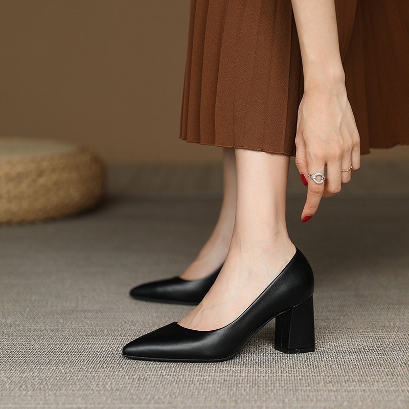 Mô tả Giày cao gót nữ bít mũi DILY mũi nhọn thời trang gót vuông basic cao 6.5cm_ AA0265 - 6