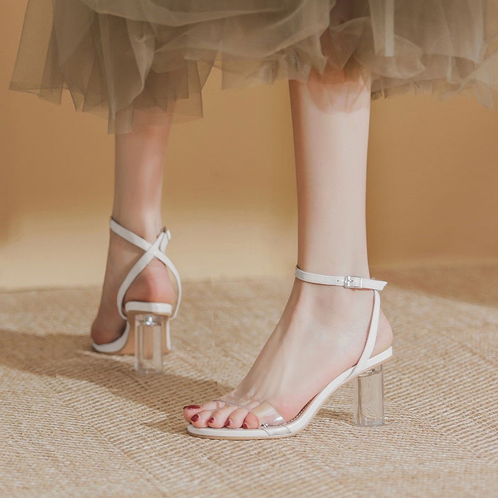 Mô tả Giày cao gót nữ DILY quai mảnh gót trụ tròn trong suốt, sandal cao gót nữ mũi tròn cao 7.5cm_AA0335 - 2