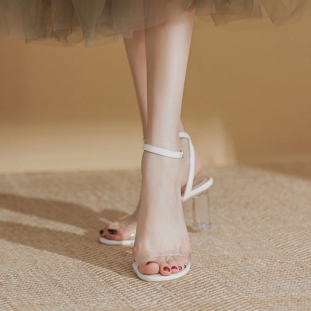 Mô tả Giày cao gót nữ DILY quai mảnh gót trụ tròn trong suốt, sandal cao gót nữ mũi tròn cao 7.5cm_AA0335 - 3