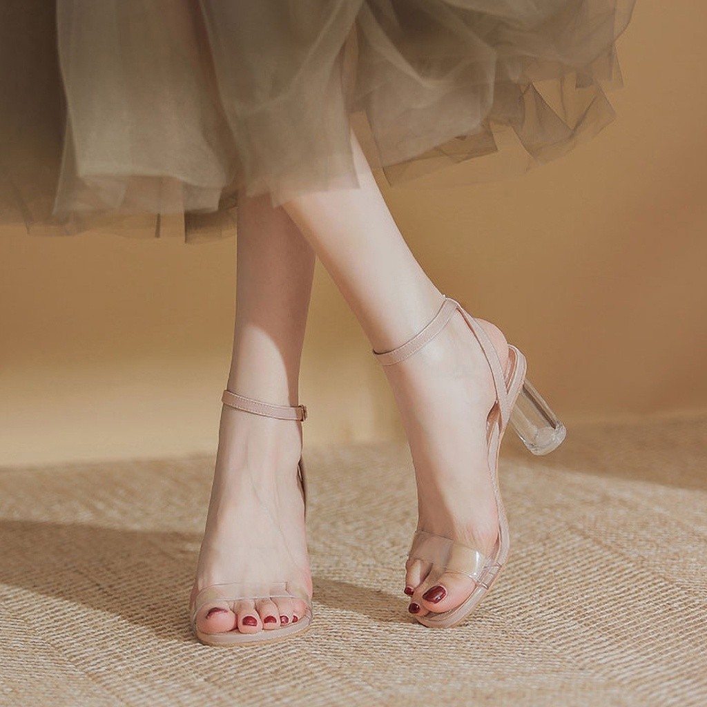 Mô tả Giày cao gót nữ DILY quai mảnh gót trụ tròn trong suốt, sandal cao gót nữ mũi tròn cao 7.5cm_AA0335 - 4