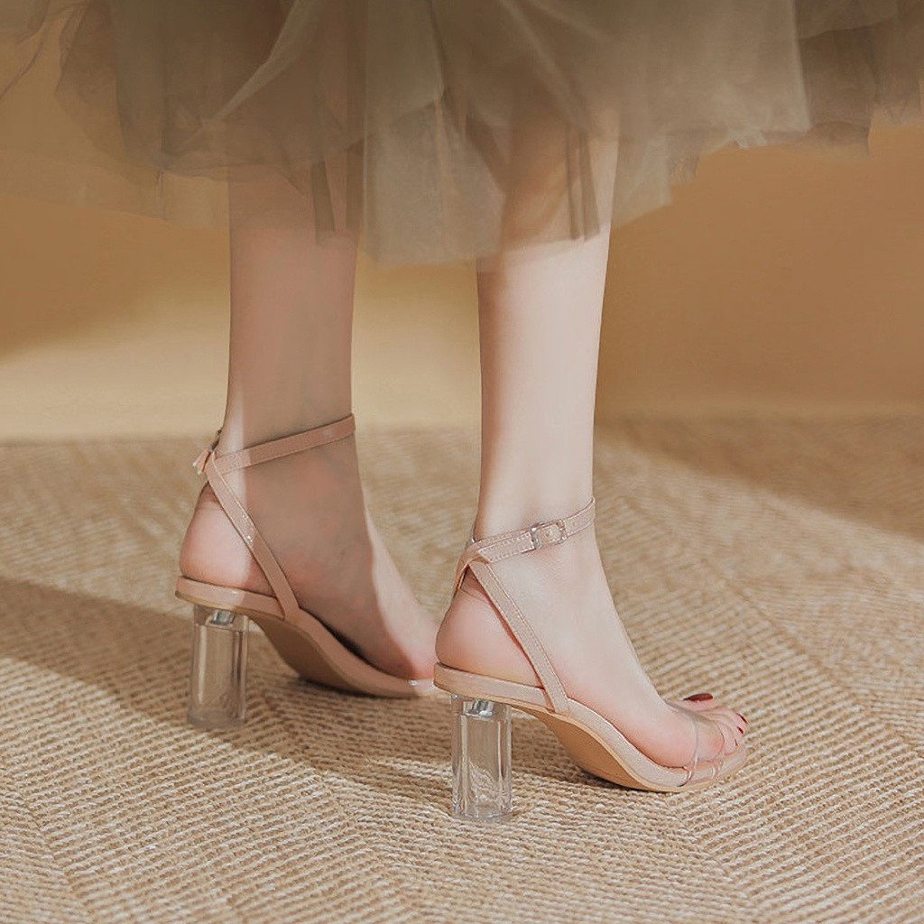 Mô tả Giày cao gót nữ DILY quai mảnh gót trụ tròn trong suốt, sandal cao gót nữ mũi tròn cao 7.5cm_AA0335 - 5