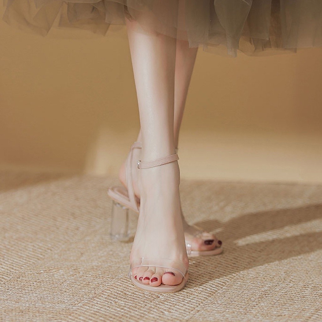 Mô tả Giày cao gót nữ DILY quai mảnh gót trụ tròn trong suốt, sandal cao gót nữ mũi tròn cao 7.5cm_AA0335 - 6