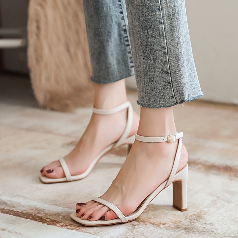 Mô tả Giày sandal cao gót nữ DILY quai mảnh gót vuông mũi vuông 7cm_AA0279 - 5