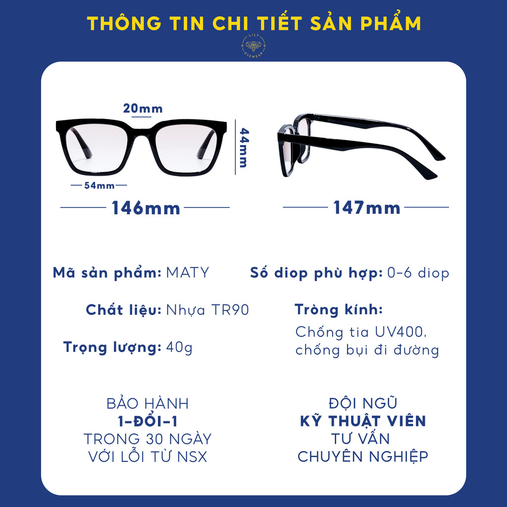 Mô tả Kính mát nam nữ LILYEYEWEAR mắt vuông chống UV400 nhựa cao cấp thời trang BST Hè Ma23ty - 3