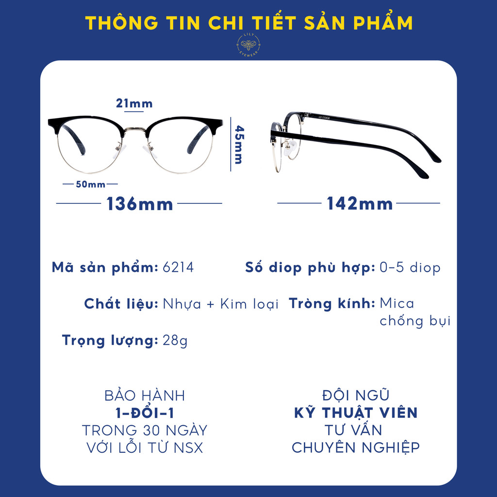 Gọng kính Lilyeyewear 622314 mắt tròn