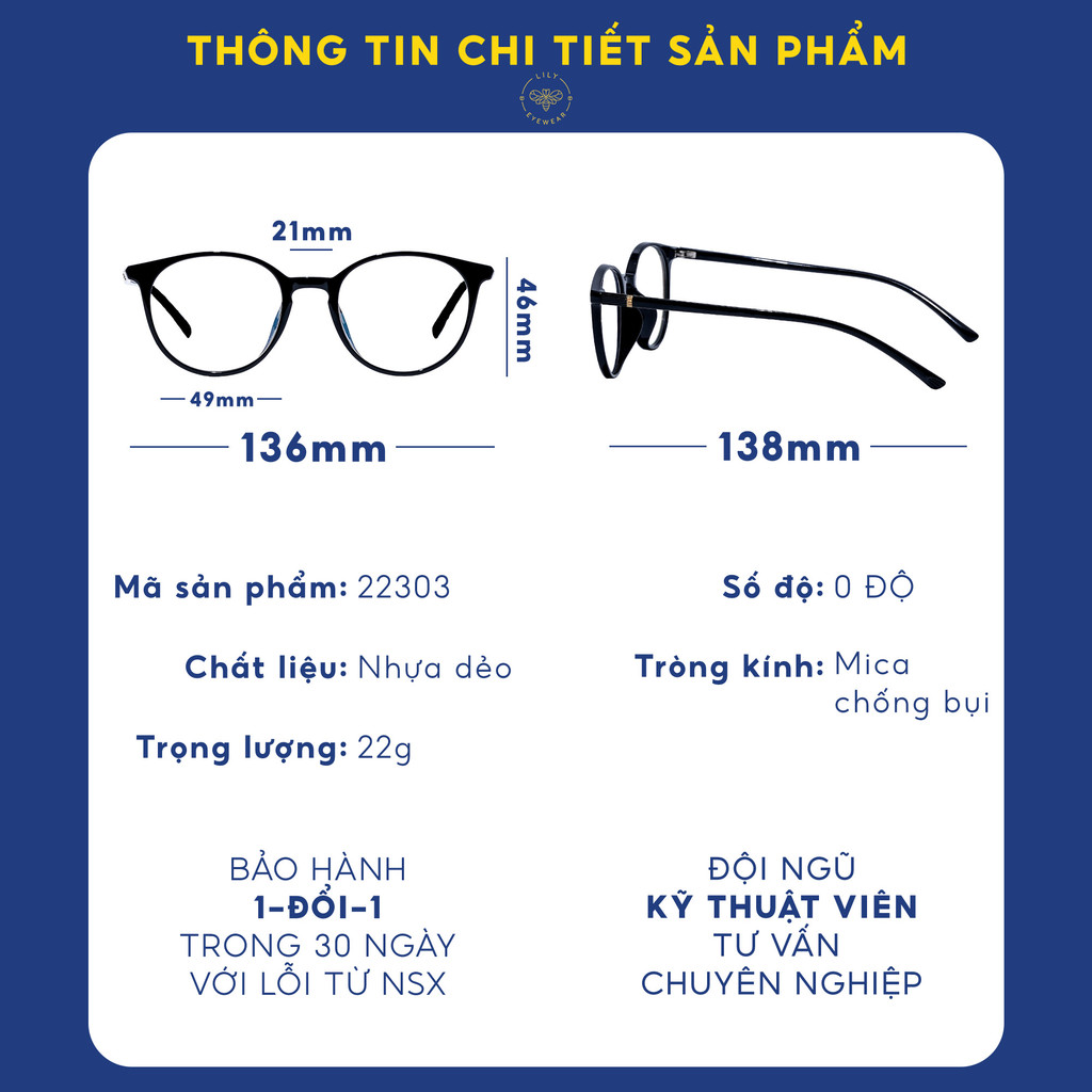 Mô tả Gọng kính tròn chất liệu nhựa dẻo phụ kiện thời trang nữ Lilyeyewear 22303 nhiều màu - 3