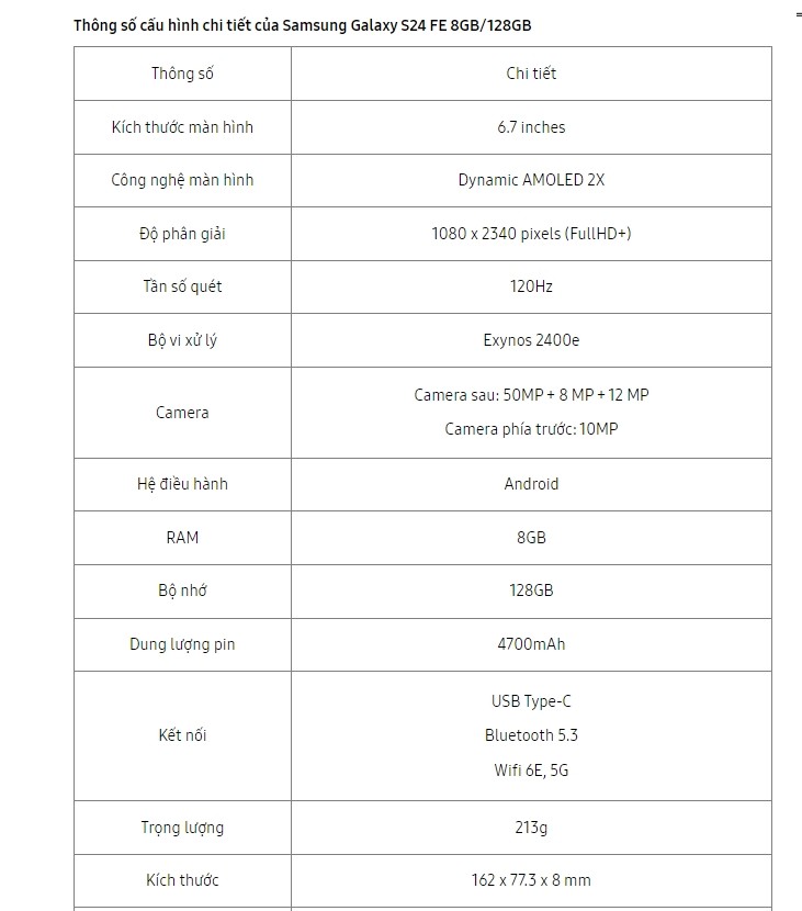 Mô tả Samsung Galaxy S24 FE 8GB/128GB Chính Hãng - 2