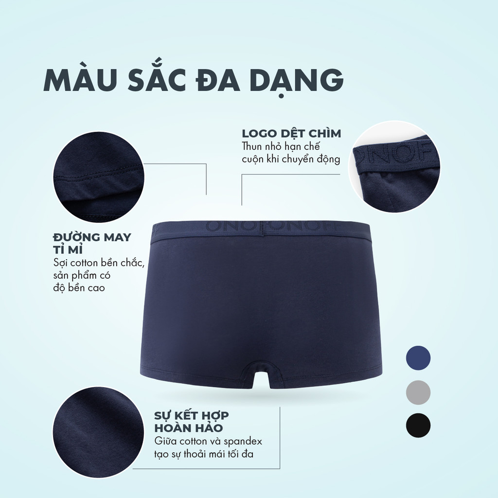 Mô tả Pack tiện lợi 5 quần lót nam cotton Mỹ ONOFF dáng trunk êm nhẹ, kháng khuẩn - 18UO24A324 - 5