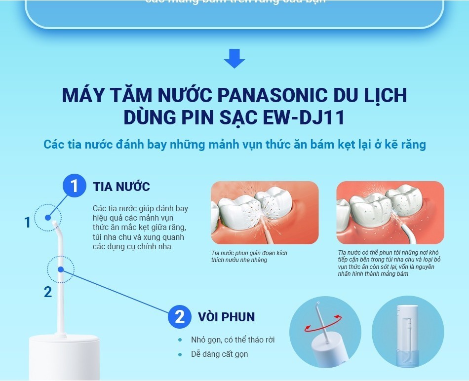 Máy tăm nước Panasonic EW-DJ11 sử dụng pin AA