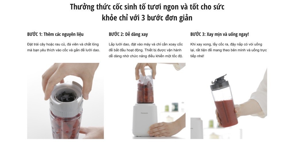 Mô tả Máy xay sinh tố Mini Panasonic MX-XP103WRA – Nhỏ gọn, tiện dụng – Kèm 2 cốc thay thế - 5