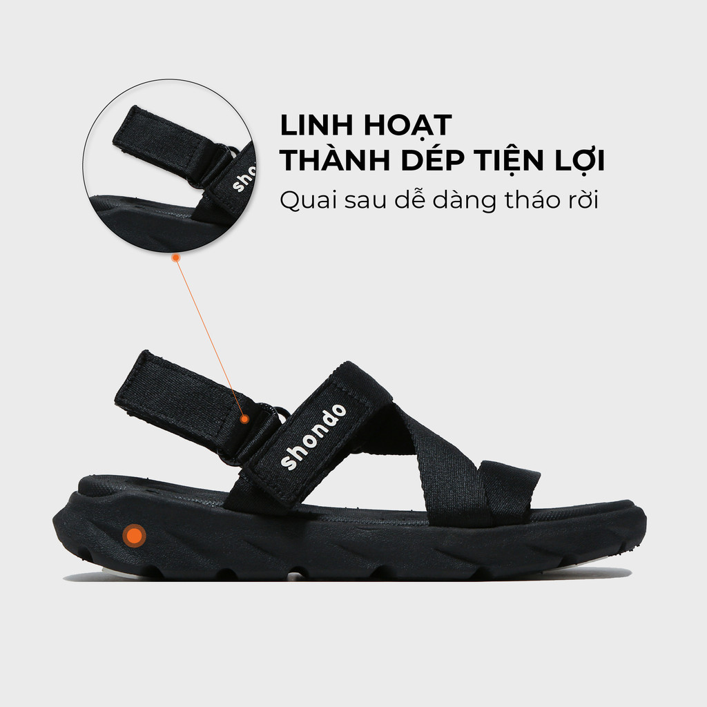 Mô tả Giày Sandals Nam Nữ Unisex Êm Chân Shondo F6 Sport Đen Full F6S301 - 2