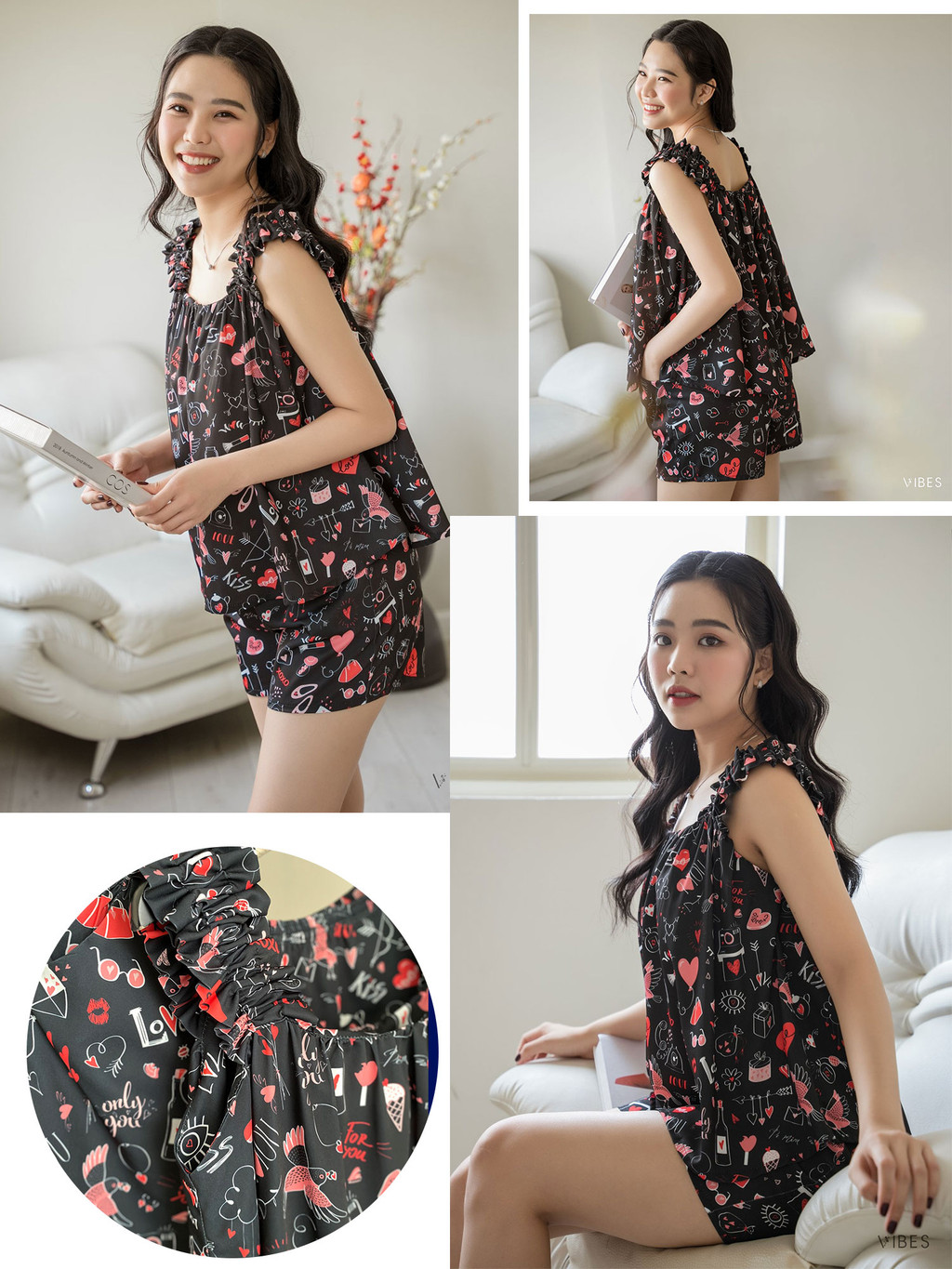 Mô tả VIBES Đồ bộ 2 dây Lụa Gấm cao cấp Sweetie Straps Set - 4