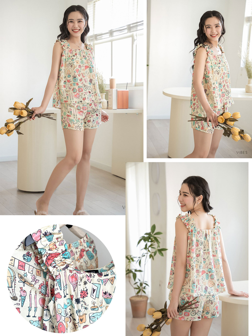 Mô tả VIBES Đồ bộ 2 dây Lụa Gấm cao cấp Sweetie Straps Set - 5