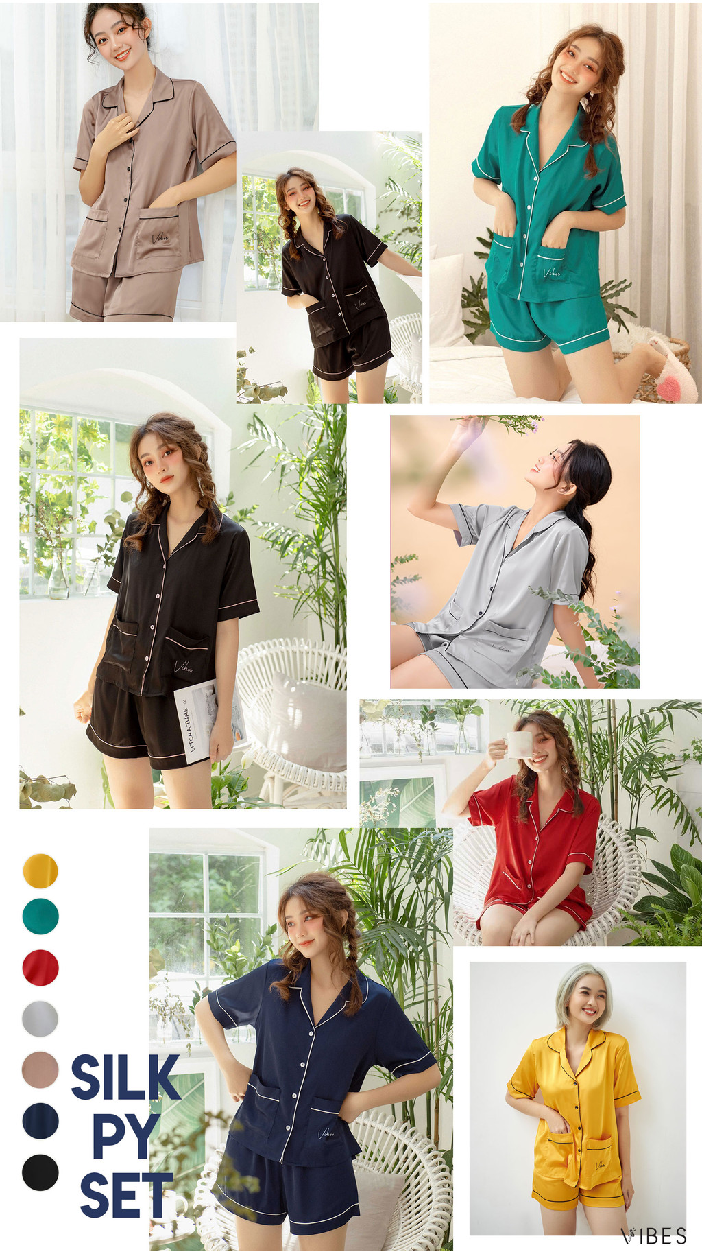 Mô tả VIBES Đồ bộ Pijama ngắn Lụa trơn cao cấp Silk Py Set - 2
