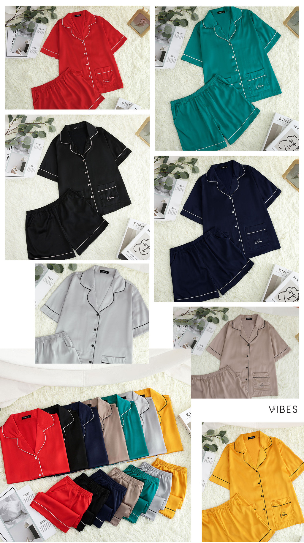 Mô tả VIBES Đồ bộ Pijama ngắn Lụa trơn cao cấp Silk Py Set - 3