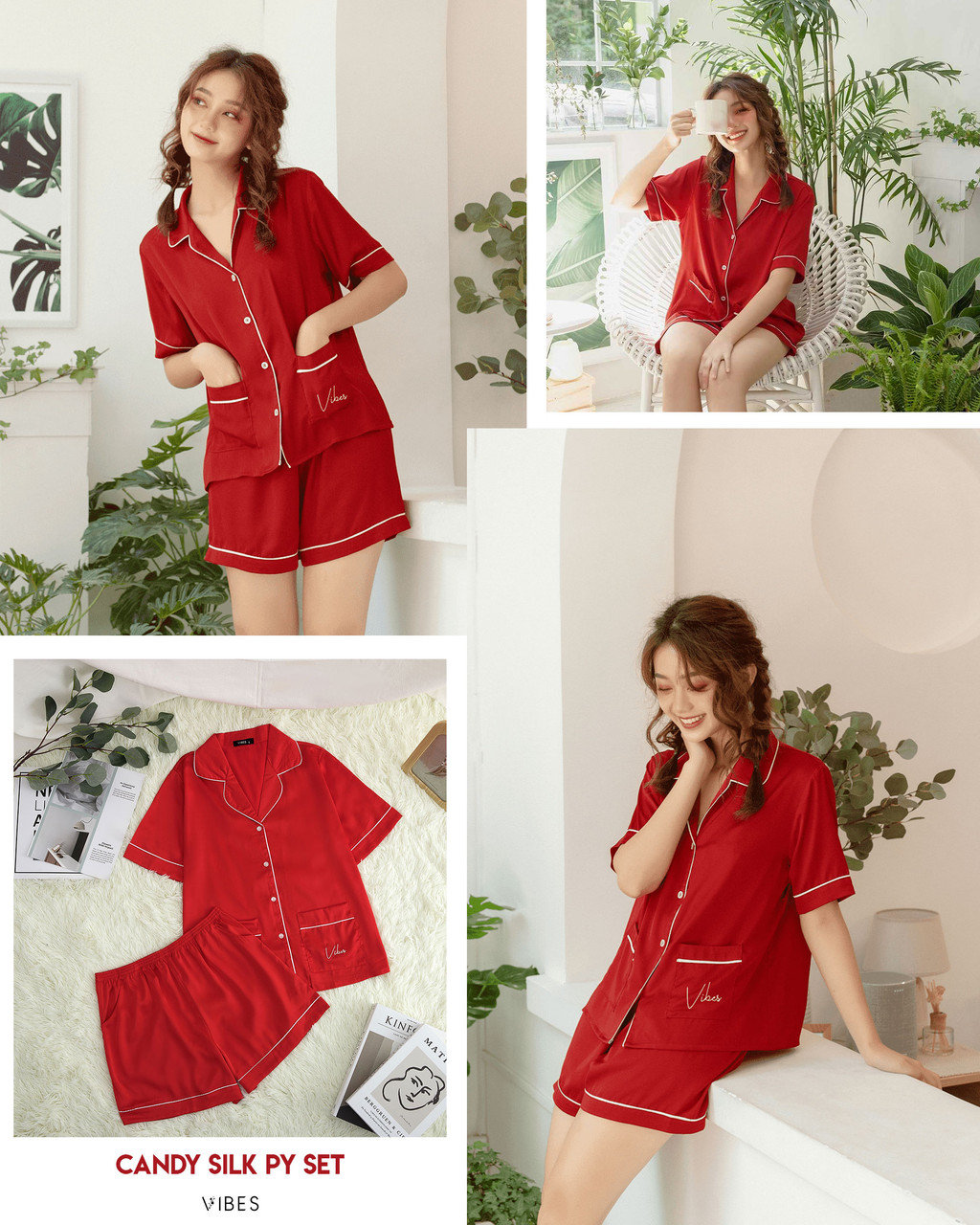Mô tả VIBES Đồ bộ Pijama ngắn Lụa trơn cao cấp Silk Py Set - 9