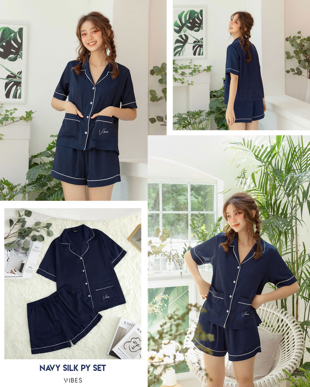 Mô tả VIBES Đồ bộ Pijama ngắn Lụa trơn cao cấp Silk Py Set - 10