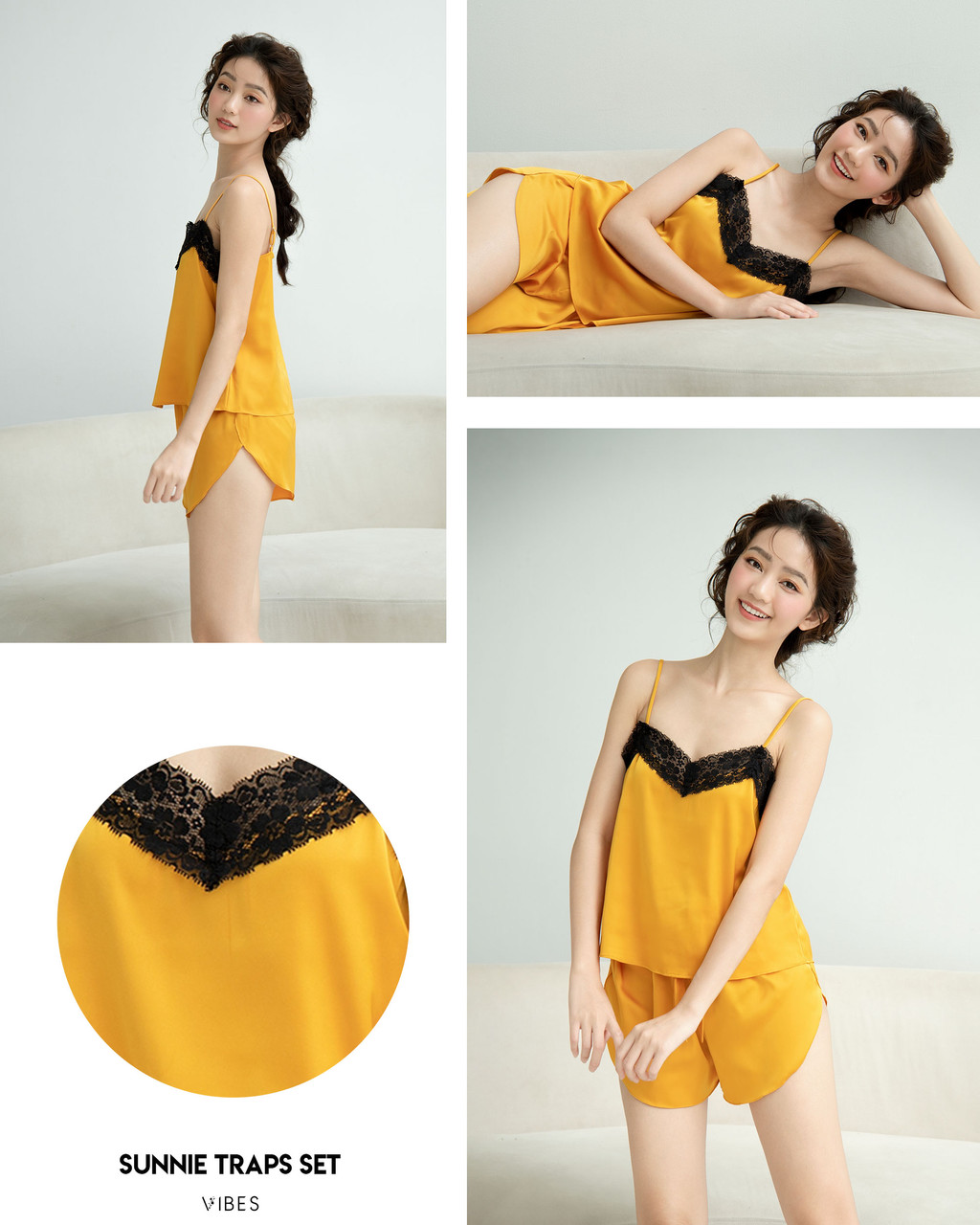 Mô tả VIBES Đồ bộ 2 dây mặc nhà Lụa trơn cao cấp Silk Straps Set - 6