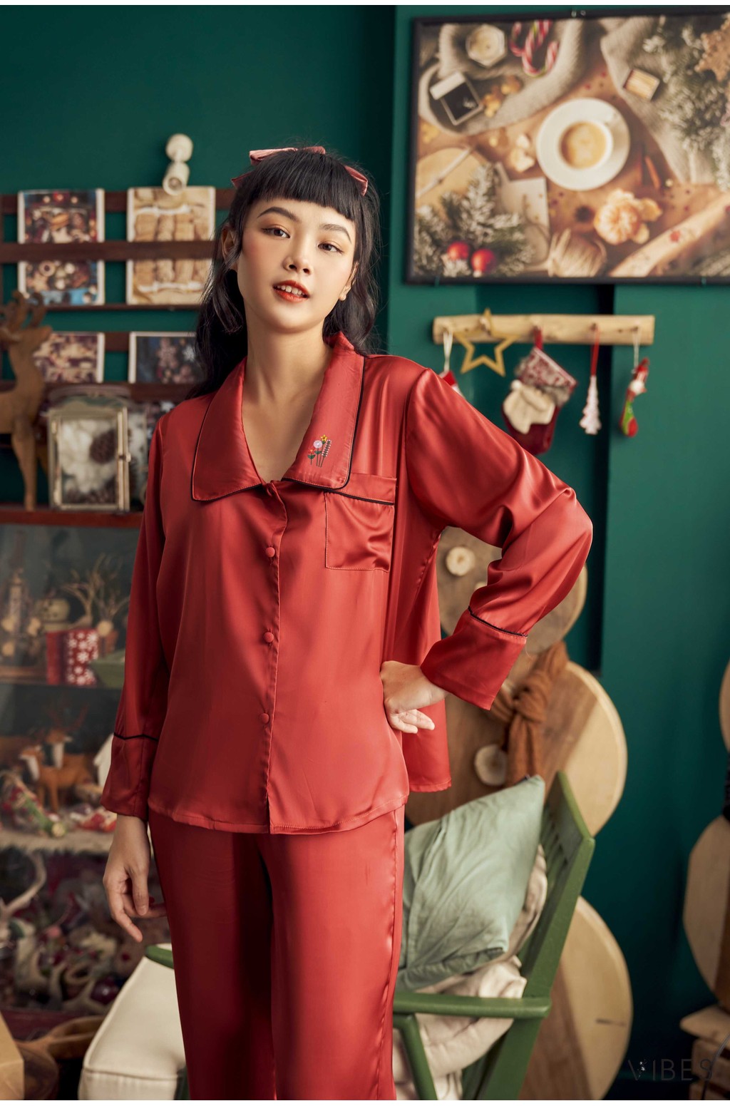 Mô tả VIBES Đồ bộ Pijama dài tay Lụa trơn cao cấp Emma Long Sleeve Py Set - 2