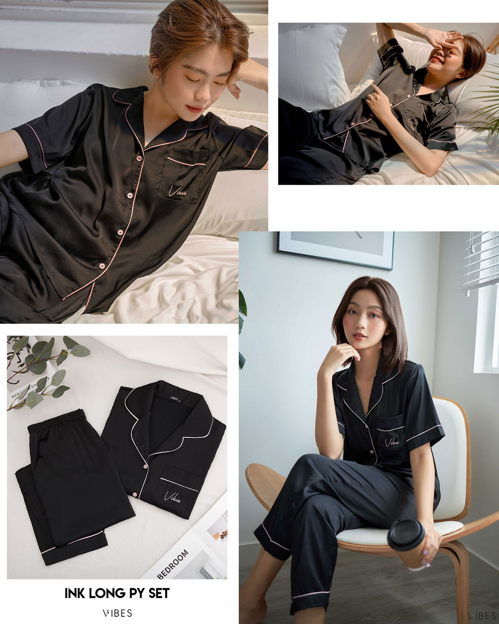 Mô tả VIBES Đồ bộ Pijama dài Lụa trơn cao cấp Silk Long Py Set - 2