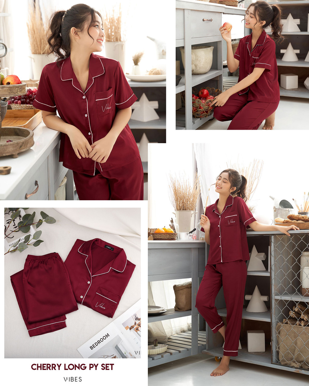 Mô tả VIBES Đồ bộ Pijama dài Lụa trơn cao cấp Silk Long Py Set - 4