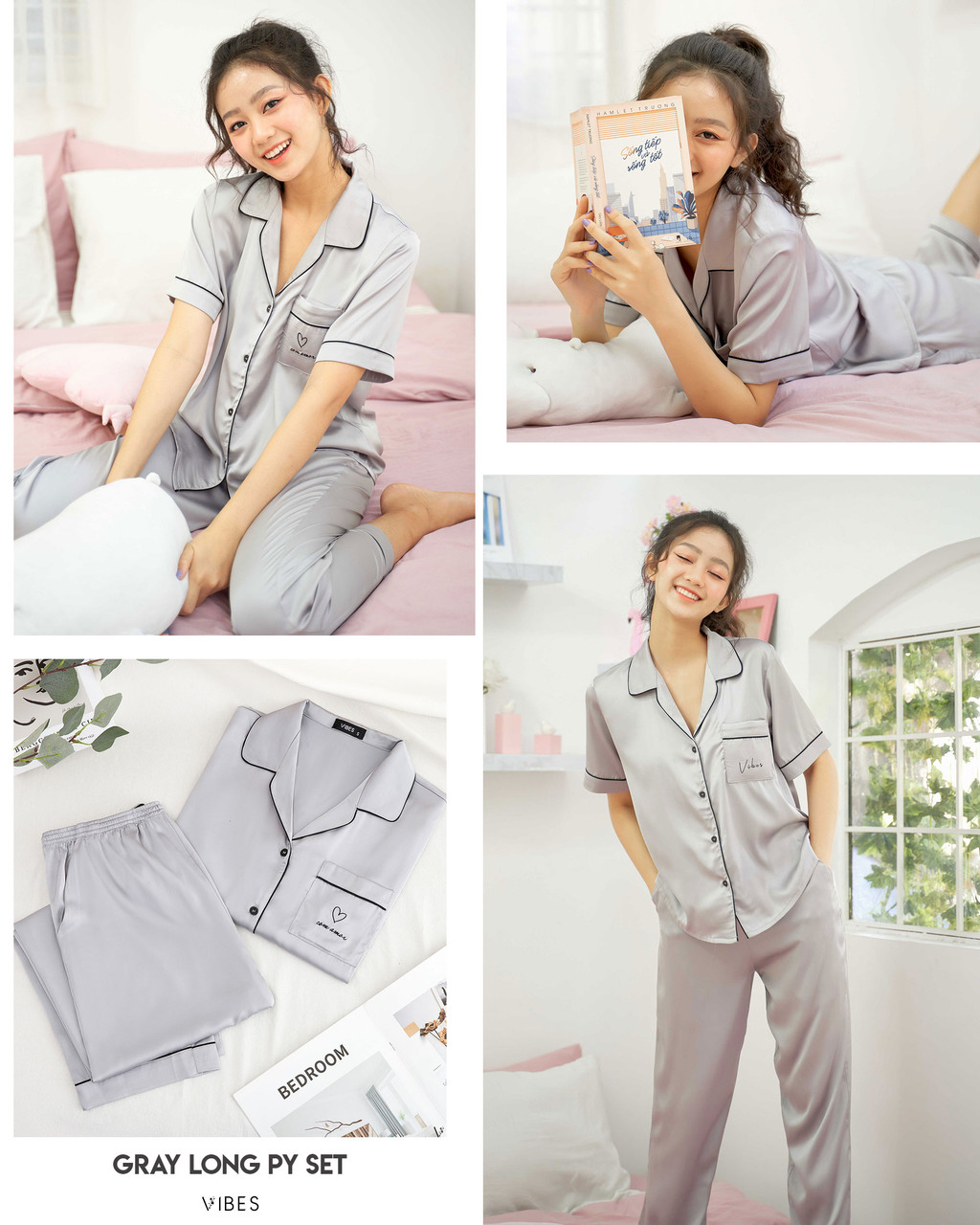 Mô tả VIBES Đồ bộ Pijama dài Lụa trơn cao cấp Silk Long Py Set - 6