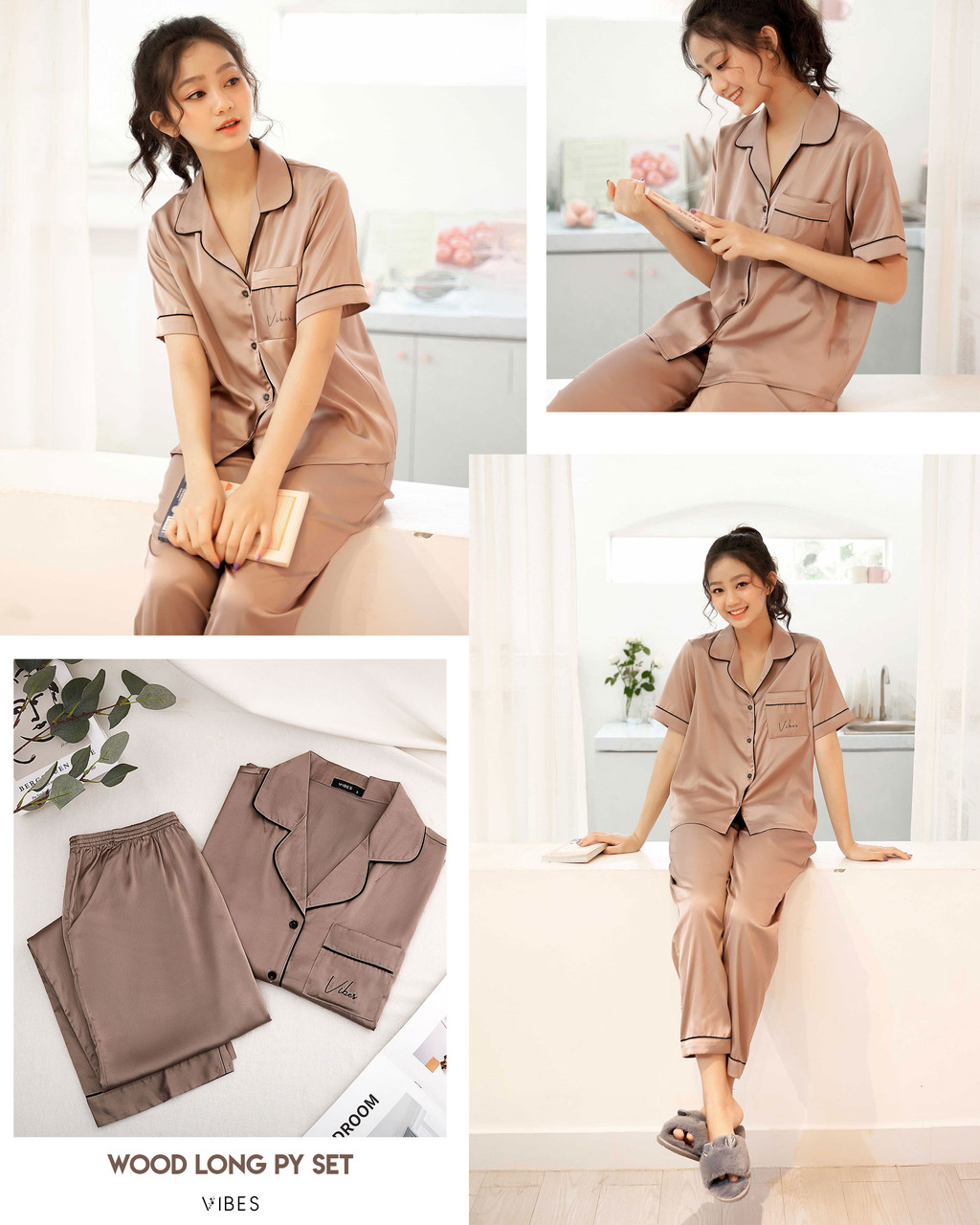 Mô tả VIBES Đồ bộ Pijama dài Lụa trơn cao cấp Silk Long Py Set - 7