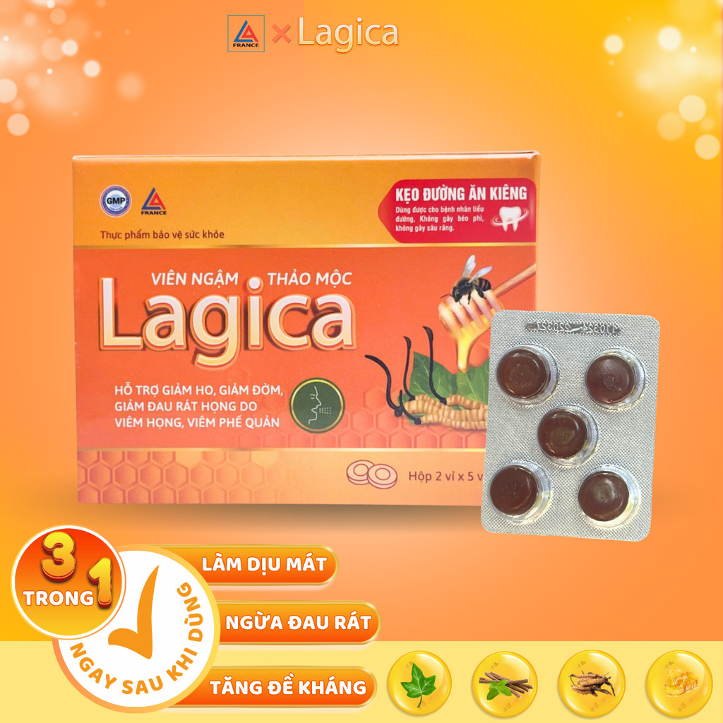 Mô tả Viên ngậm thảo mộc Lagica làm giảm ho, giảm đau họng do viêm họng (10 viên/hộp hoặc 10 viên/túi) - 1
