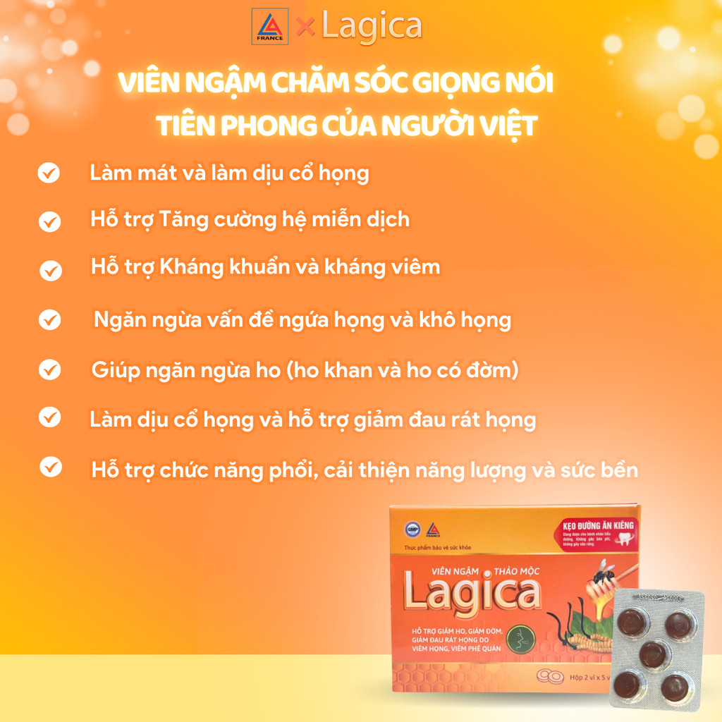 Mô tả Viên ngậm thảo mộc Lagica làm giảm ho, giảm đau họng do viêm họng (10 viên/hộp hoặc 10 viên/túi) - 5