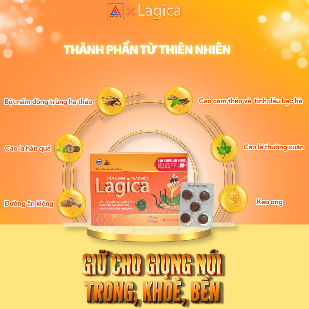 Mô tả Viên ngậm thảo mộc Lagica làm giảm ho, giảm đau họng do viêm họng (10 viên/hộp hoặc 10 viên/túi) - 6