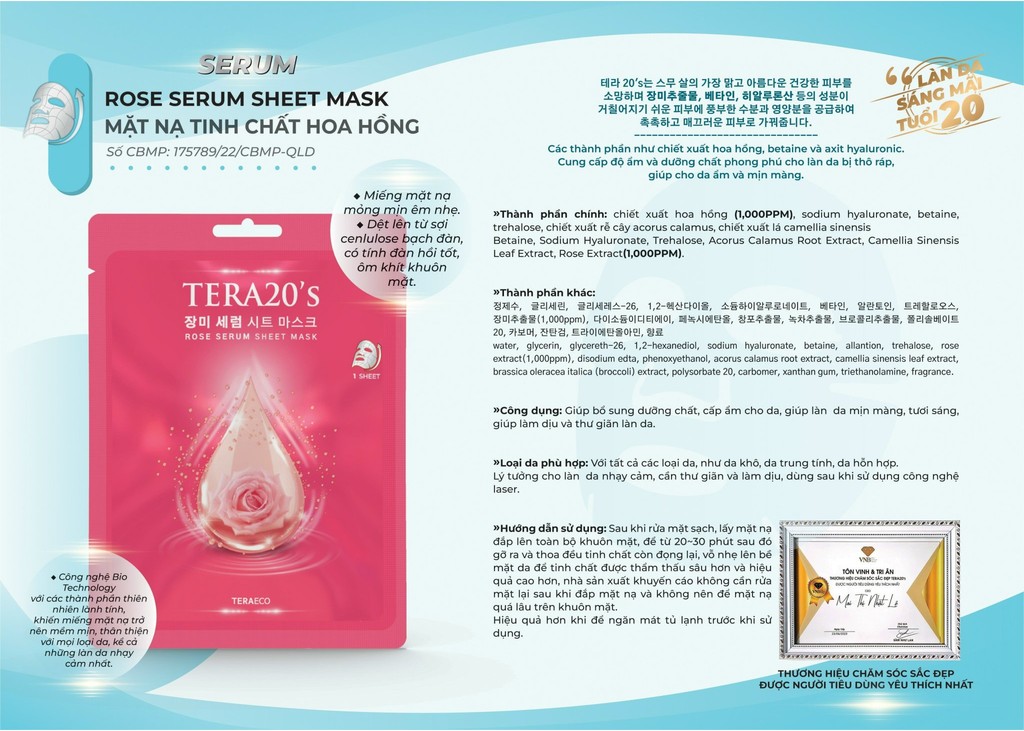 Mô tả Mặt nạ dưỡng da Tera20's tinh chất Serum 1,000 PPM 28ml - 3