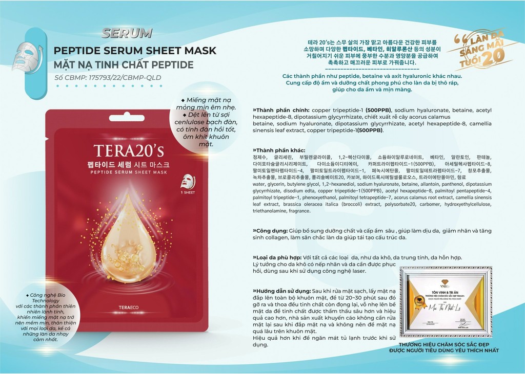 Mô tả Mặt nạ dưỡng da Tera20's tinh chất Serum 1,000 PPM 28ml - 5