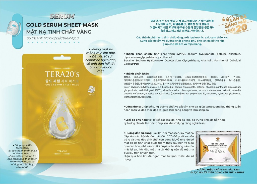 Mô tả Mặt nạ dưỡng da Tera20's tinh chất Serum 1,000 PPM 28ml - 8