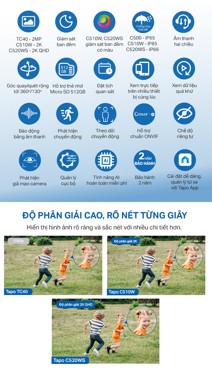 Tính năng Camera TP-Link Tapo TC40 / C510W / C520WS
