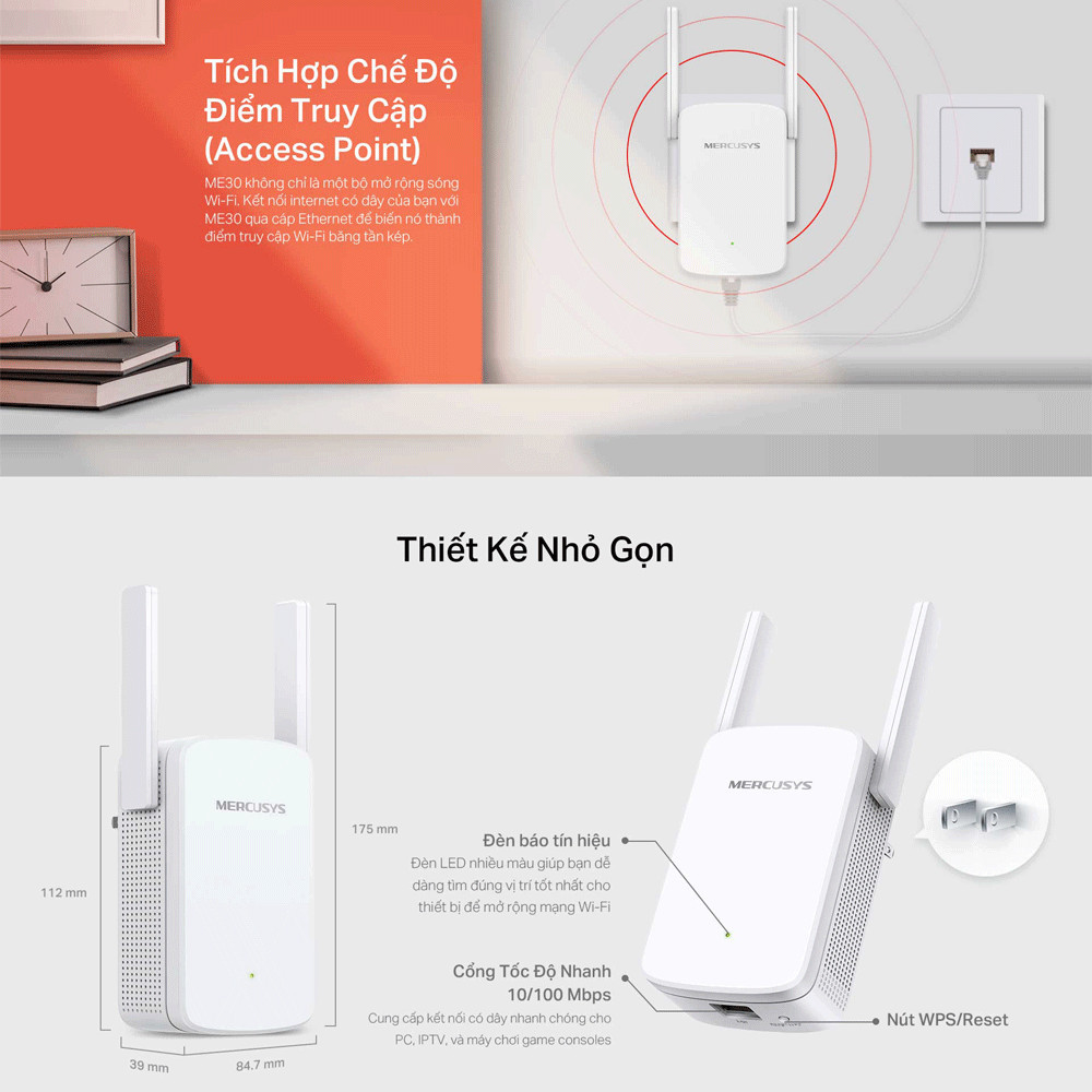 Mô tả Bộ Mở Rộng Sóng Wifi Mercusys ME30 Chuẩn AC 1200Mbps - 6