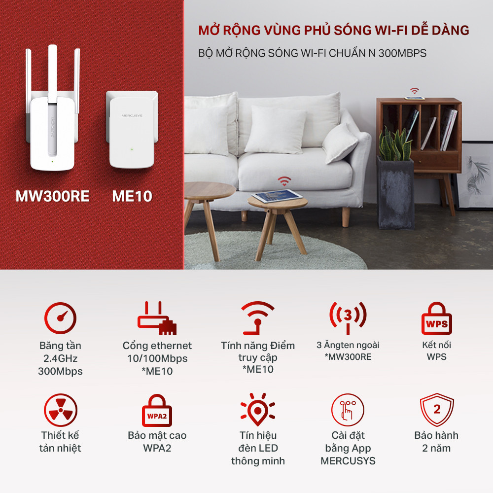 Mô tả Bộ Mở Rộng Sóng Wifi Mercusys MW300RE / ME10 Chuẩn N 300Mbps - 2