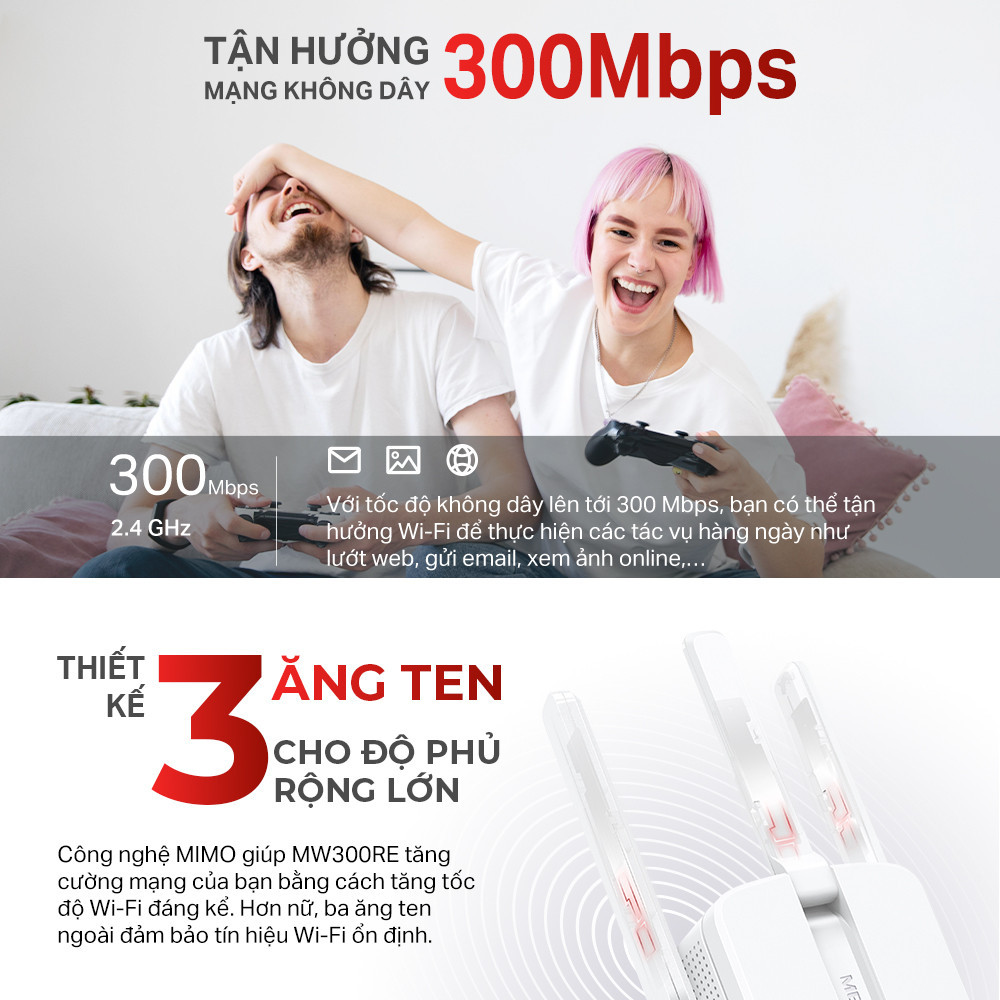 Mô tả Bộ Mở Rộng Sóng Wifi Mercusys MW300RE / ME10 Chuẩn N 300Mbps - 4