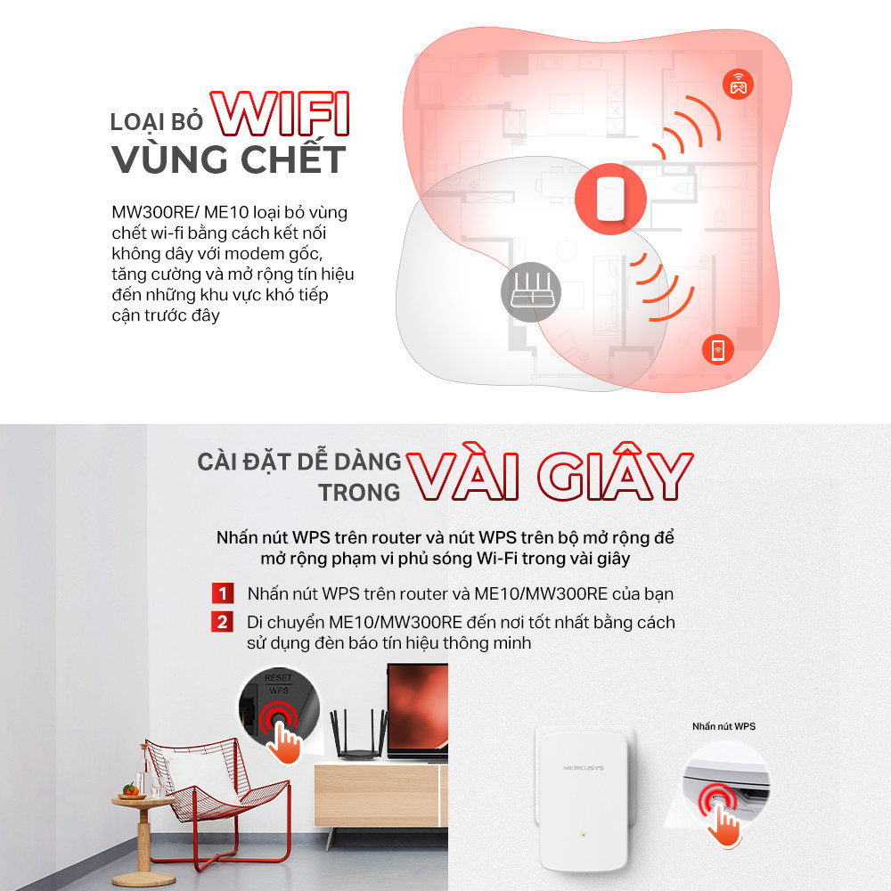 Mô tả Bộ Mở Rộng Sóng Wifi Mercusys MW300RE / ME10 Chuẩn N 300Mbps - 5
