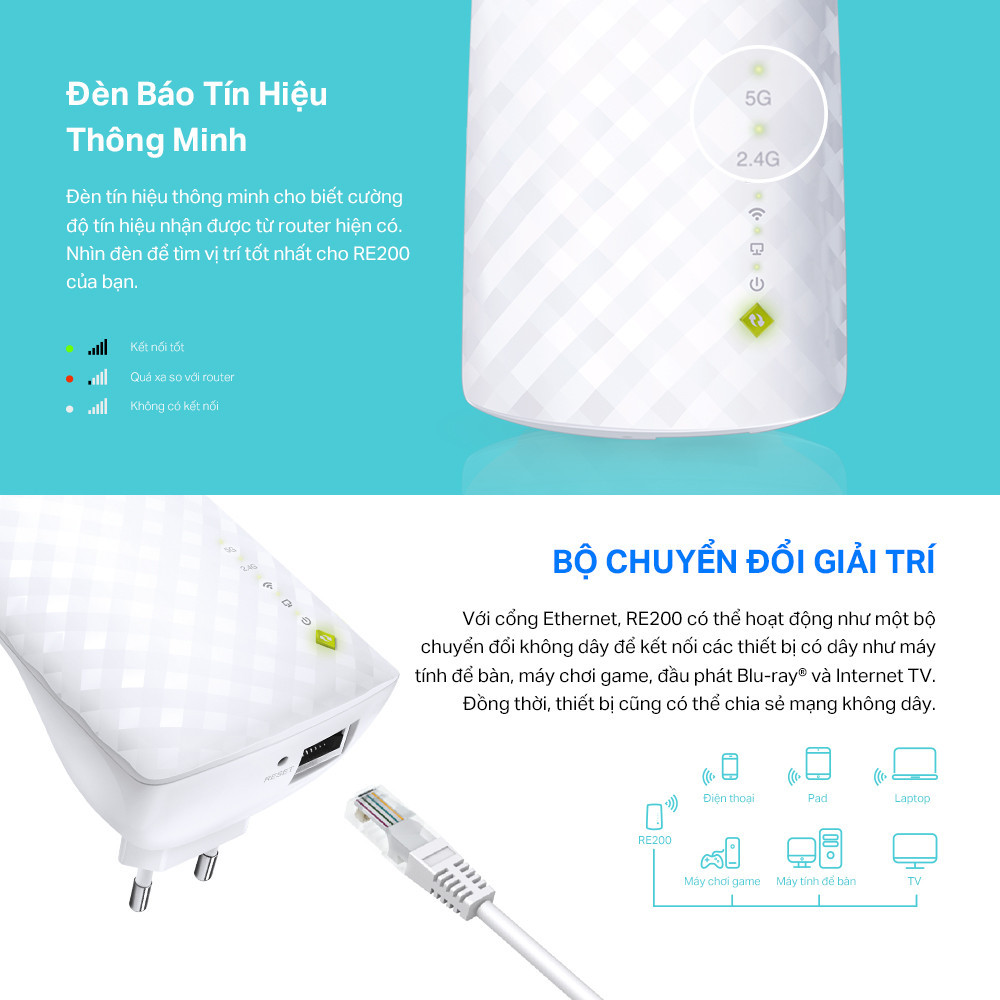 Mô tả Bộ Mở Rộng Sóng Wifi TP-Link RE200 Chuẩn AC 750Mbps - Hàng Chính Hãng - 5