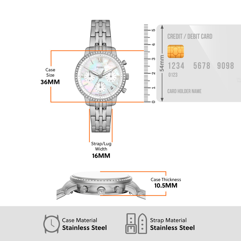 Mô tả Đồng hồ nữ Fossil NEUTRA CHRONOGRAPH 36MM mặt xà cừ dây thép không gỉ, ES5357 - 1