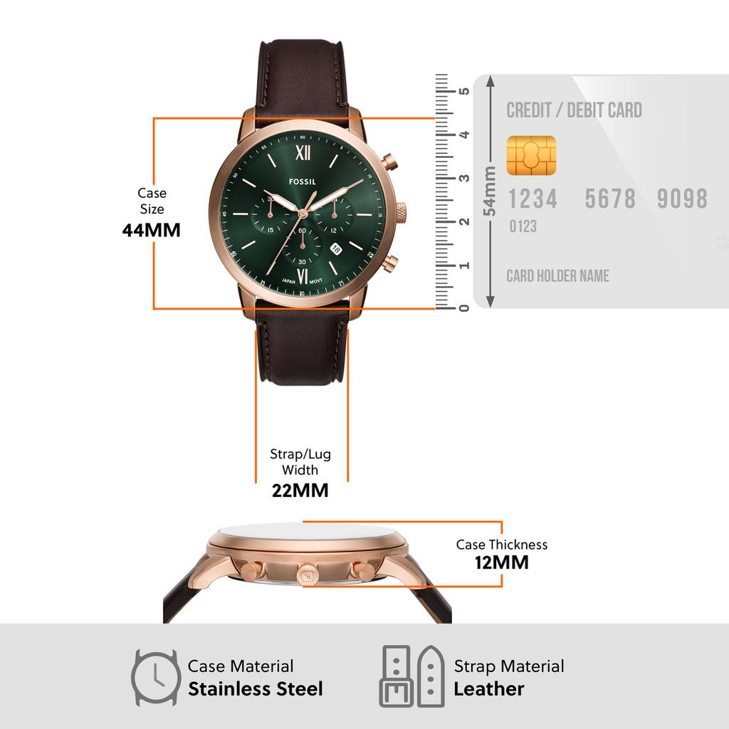 Mô tả Đồng hồ nam Fossil NEUTRA Chronograph 44mm mặt xanh lá, dây da FS6073 - 1