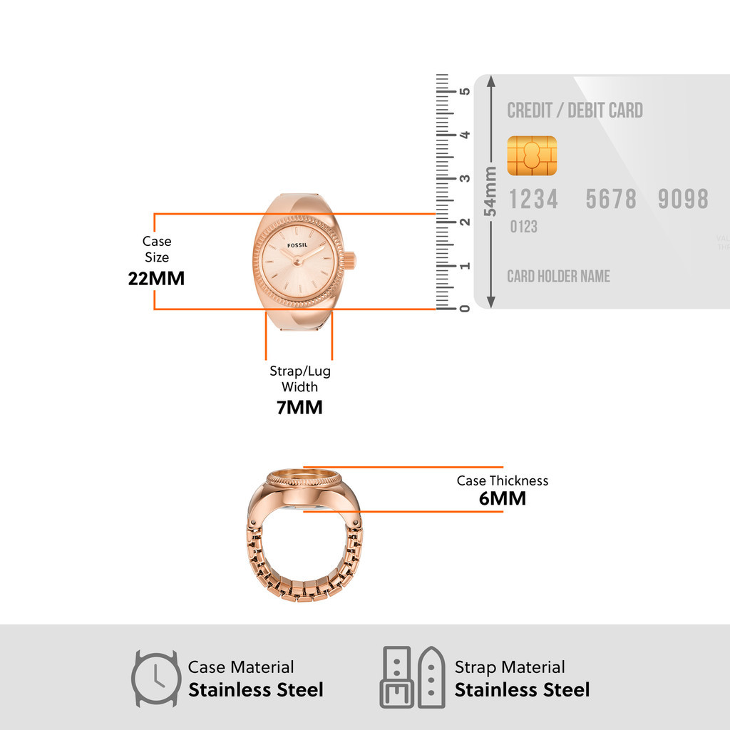 Mô tả Nhẫn đồng hồ nữ Fossil WATCH RING ES5247 dây thép không gỉ màu vàng hồng - 1