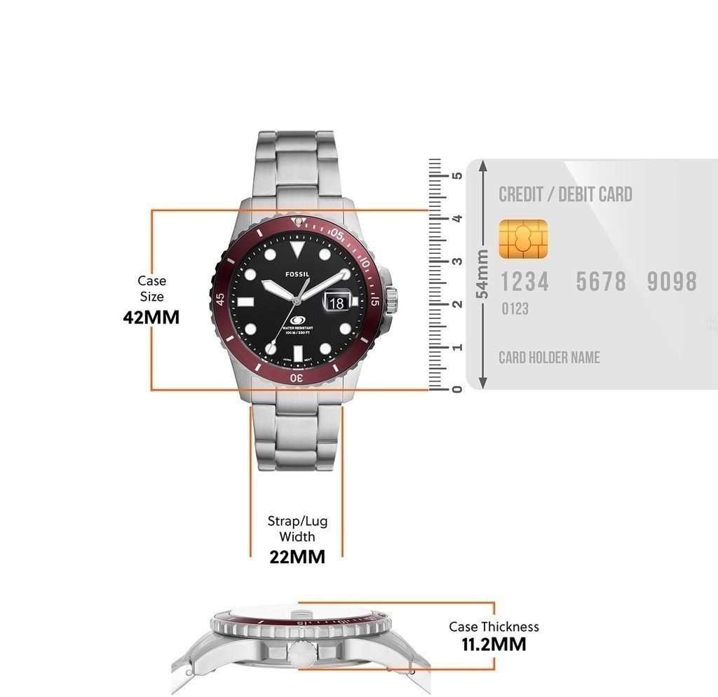 Mô tả Đồng hồ nam Fossil Fossil Blue dây kim loại, mặt 42 MM viền đỏ nâu, màu bạc, FS6013 - 1